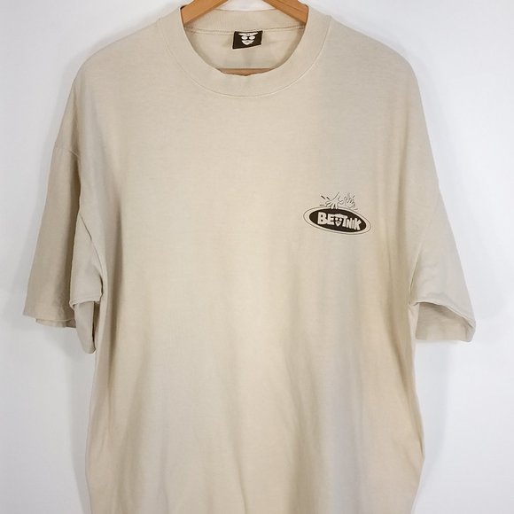 Vtg Beatnik Logo Graphic T-Shirt Men's XL Khaki Tan 90s USA - Picture 1 of 9